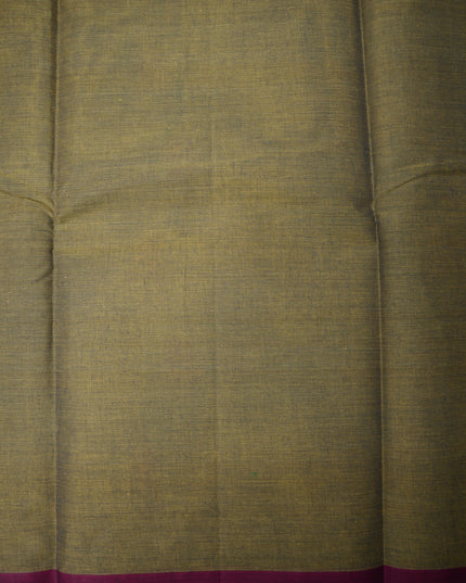 Coimbatore Handloom Saree in Olive Green Colour with Traditional Bird Motifs and Contrast Maroon Woven Border