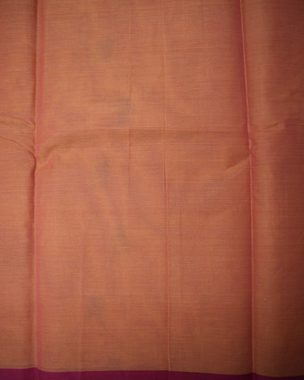 Coimbatore Handloom Saree in Peach Orange Colour with Traditional Bird Motifs and Contrast Magenta Woven Border