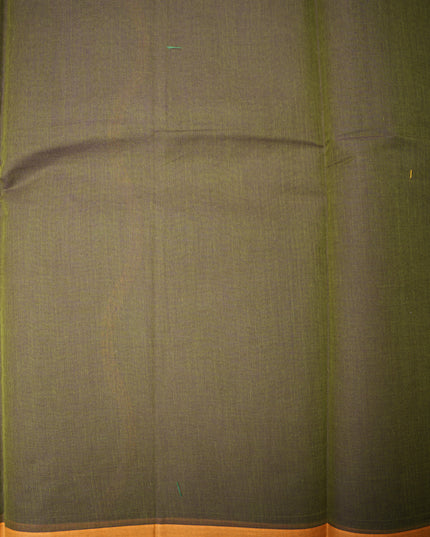 Coimbatore Handloom Saree in Dark Olive Green Colour with Traditional Bird Motifs and Contrast Mustard Woven Border