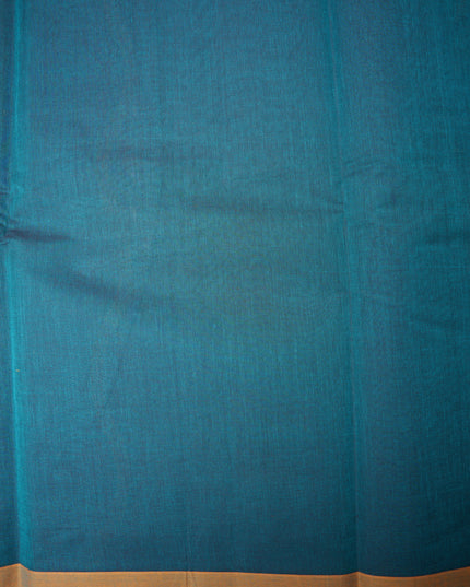 Coimbatore Handloom Saree in Teal Blue Colour with Traditional Bird Motifs and Contrast Mustard Woven Border