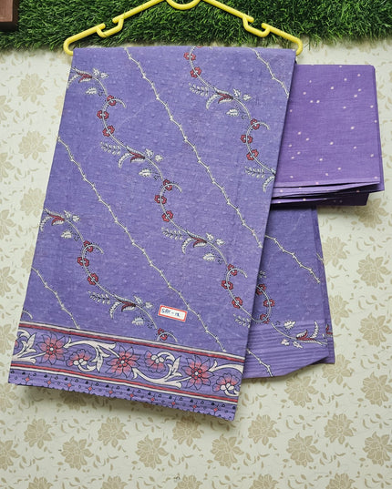 Vasundhara 120count Printed Cotton Saree with Violet colour