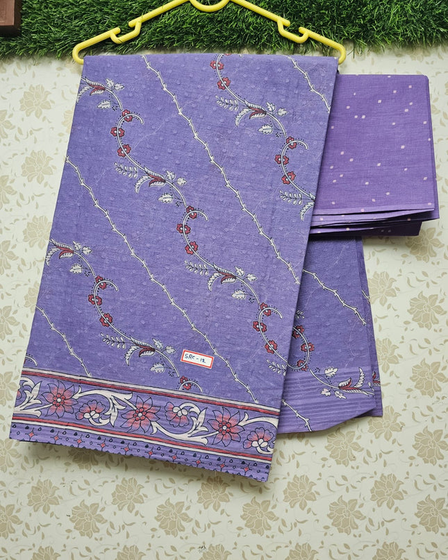 Vasundhara 120count Printed Cotton Saree with Violet colour