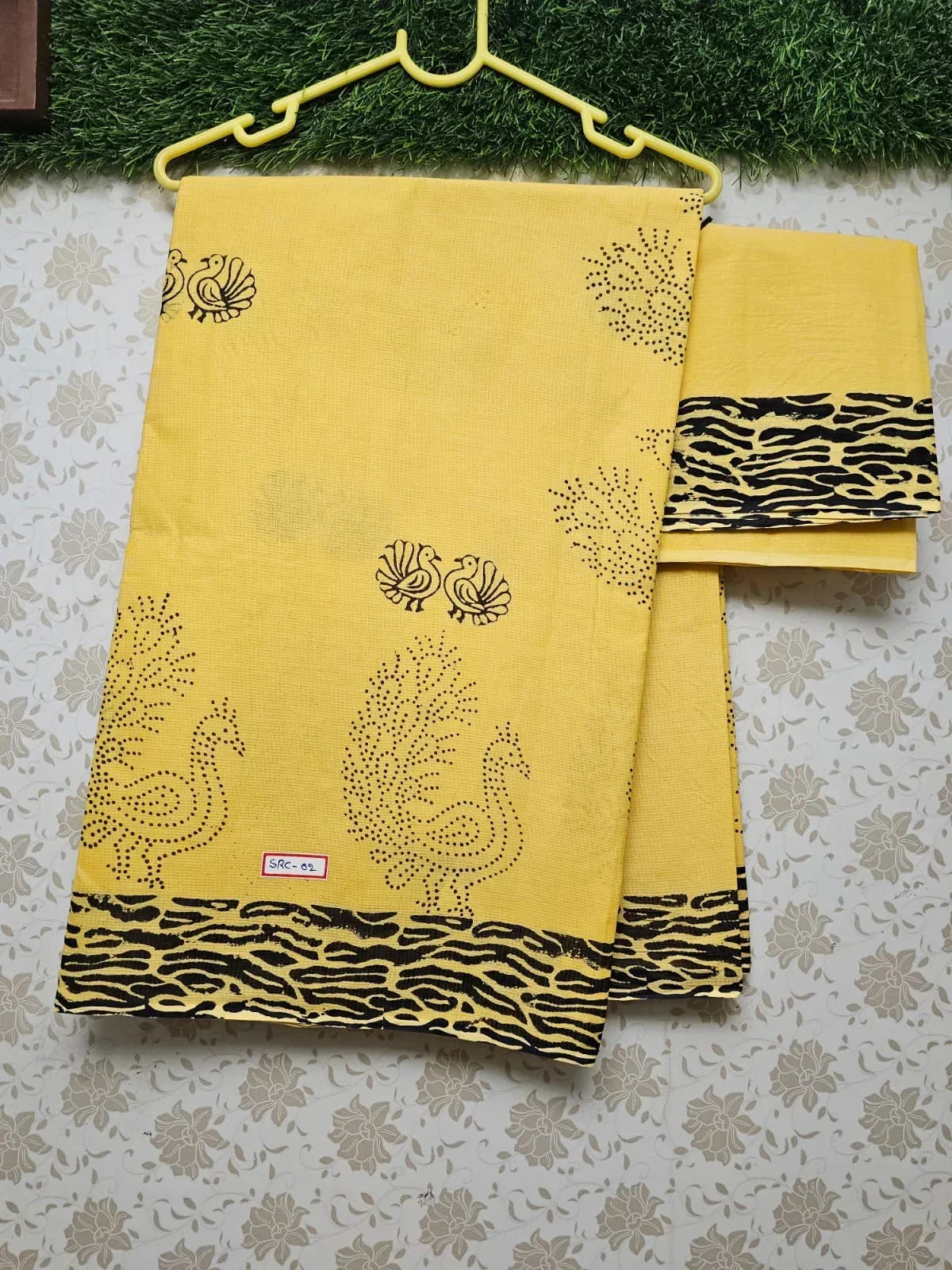 Vasundhara 120count Printed Cotton Saree with Light Yellow colour