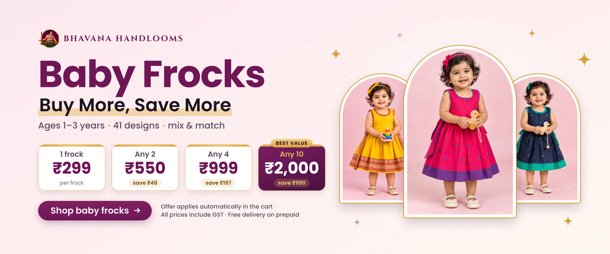 Baby frocks for 1 to 3 years: buy more, save more. 1 frock ₹299, any 2 ₹550, any 4 ₹999, any 10 ₹2,000