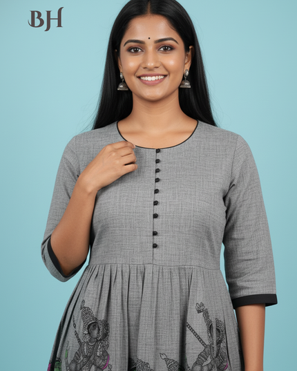 Ramayanam Cotton Frock Oslo Gray – Premium Ethnic Wear for Women & Girls