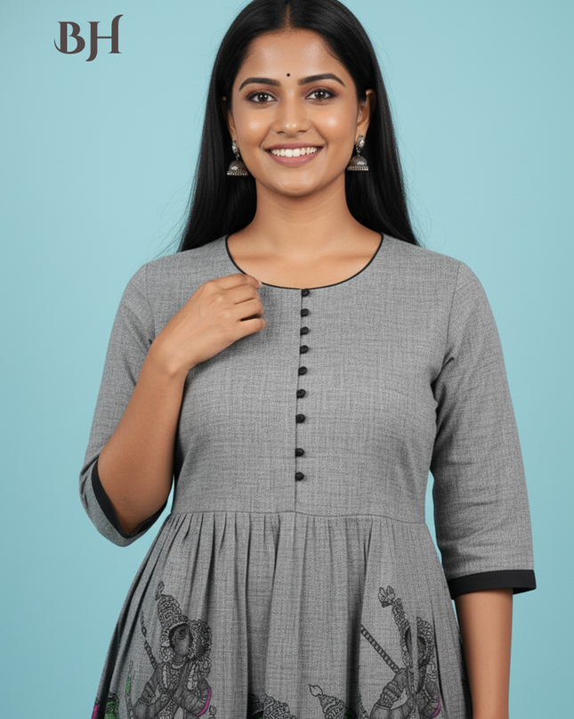 Ramayanam Cotton Frock Oslo Gray – Premium Ethnic Wear for Women & Girls