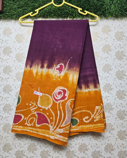 Premium Bathik Printed 120count soft cotton saree with Chocolate Colour