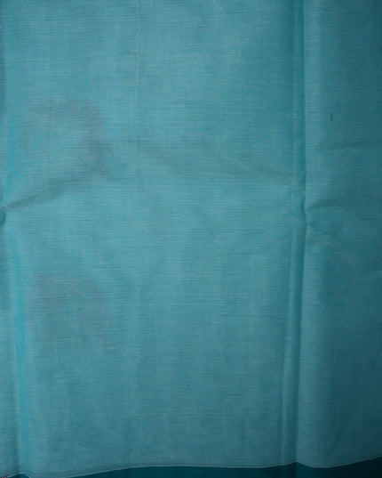 Bhavana Handlooms aqua blue Coimbatore handloom saree with a contrast teal blue woven border and elephant motifs.
