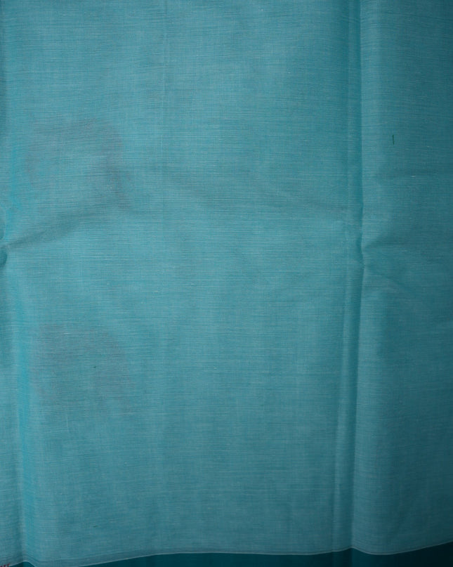 Bhavana Handlooms aqua blue Coimbatore handloom saree with a contrast teal blue woven border and elephant motifs.