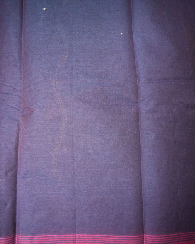 Bhavana Handlooms black Coimbatore handloom saree featuring a contrast magenta woven border and traditional bird motifs.
