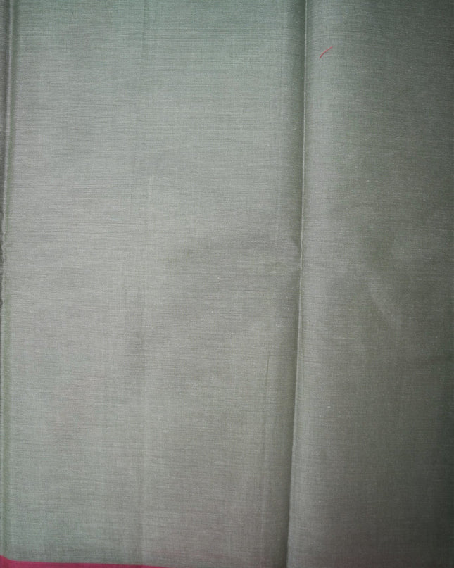 Bhavana Handlooms charcoal grey Coimbatore handloom saree featuring traditional elephant motifs and a rani pink border.