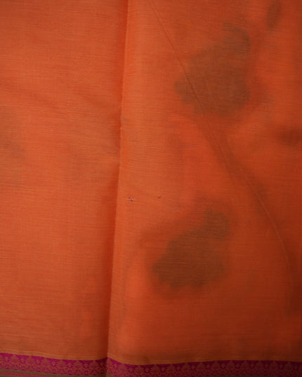 Bhavana Handlooms peach orange Coimbatore handloom saree featuring traditional elephant motifs and a rani pink border.
