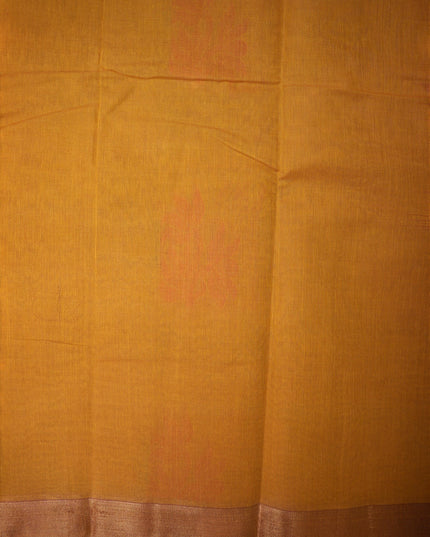 Bhavana Handlooms mustard yellow Coimbatore handloom saree with traditional floral butta motifs and rani pink zari border
