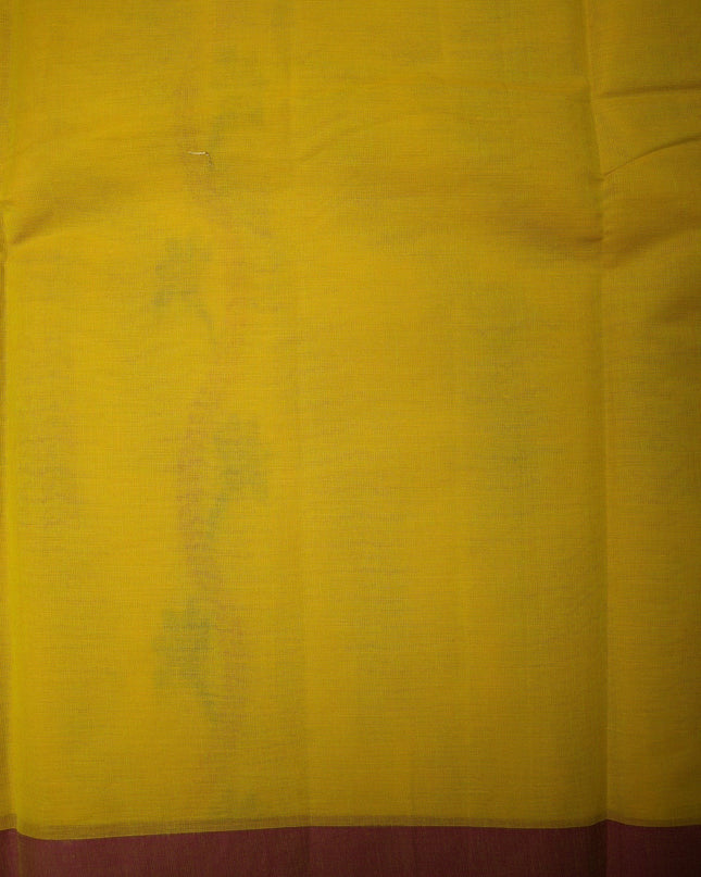 Bhavana Handlooms mustard yellow Coimbatore handloom saree featuring traditional bird motifs and a contrast border