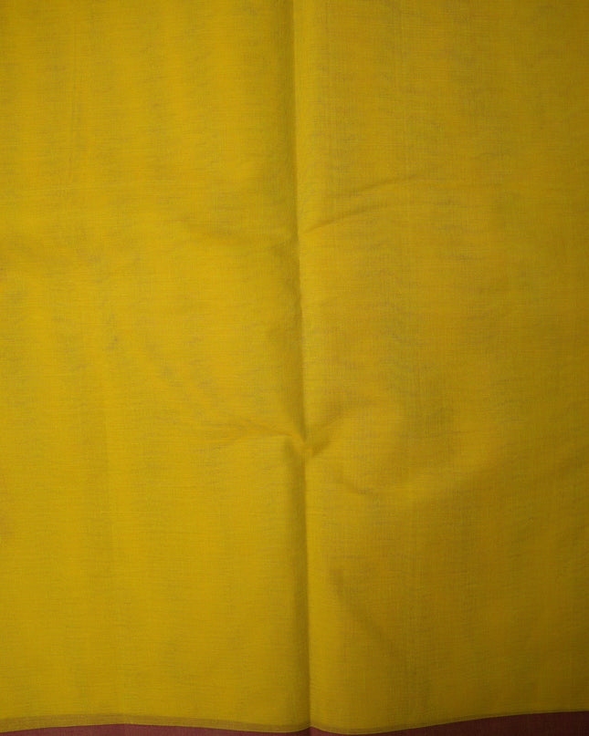 Bhavana Handlooms mustard yellow Coimbatore handloom saree fabric with a contrast maroon woven border