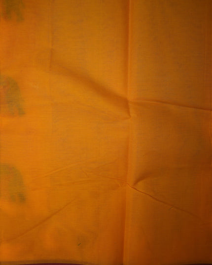 Bhavana Handlooms mustard yellow Coimbatore handloom saree with traditional elephant motifs and maroon woven border