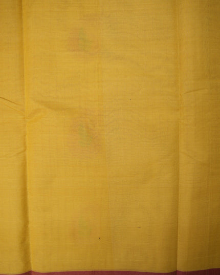 Bhavana Handlooms mustard yellow Coimbatore handloom saree with a contrast maroon woven border and paisley motifs