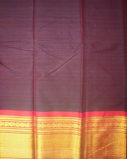Bhavana Handlooms Narayanapet Mercerized Cotton Saree in wine maroon with gold zari border. Lightweight and soft finish.