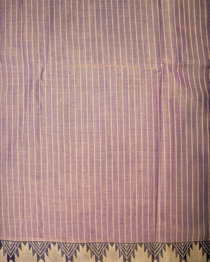 Bhavana Handlooms Narayanapet mercerized cotton saree in deep plum with thin cream stripes and a traditional geometric border. Lightweight drape.