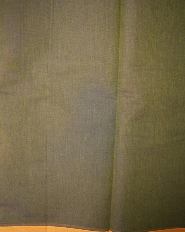 Bhavana Handlooms dark olive green Coimbatore handloom saree featuring traditional elephant motifs and mustard border