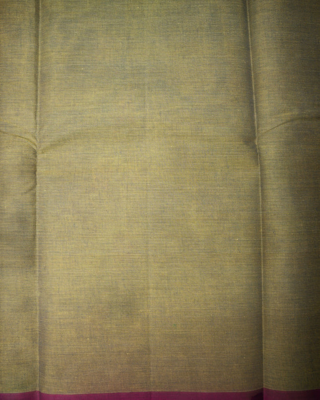 Bhavana Handlooms olive green Coimbatore handloom saree with a contrast maroon woven border and bird motifs