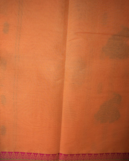 Bhavana Handlooms peach orange Coimbatore handloom saree with traditional elephant motifs and rani pink woven border