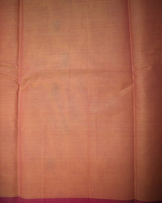 Bhavana Handlooms peach orange Coimbatore handloom saree with a contrast magenta woven border and bird motifs