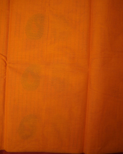 Bhavana Handlooms peach orange Coimbatore handloom saree featuring traditional paisley motifs and a maroon woven border