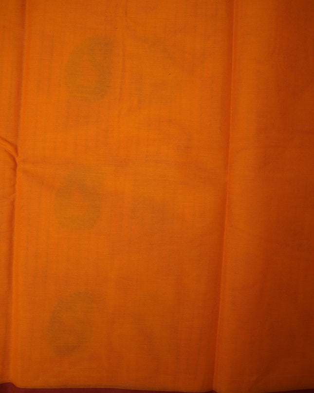 Bhavana Handlooms peach orange Coimbatore handloom saree featuring traditional paisley motifs and a maroon woven border