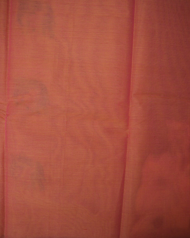 Bhavana Handlooms peach orange Coimbatore handloom saree with a vibrant rani pink woven border and elephant motifs.