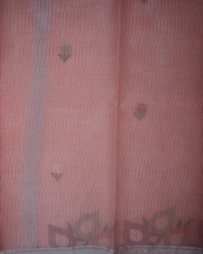 Bhavana Handlooms peach pink silk kota saree featuring delicate floral embroidery motifs and a designer border.