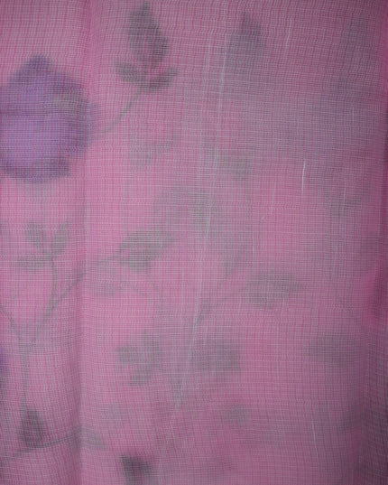 Bhavana Handlooms rose pink silk Kota saree featuring delicate all-over floral vine embroidery and woven border details.