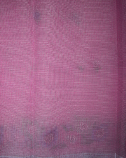 Bhavana Handlooms baby pink silk kota saree featuring delicate floral embroidery motifs and a woven border
