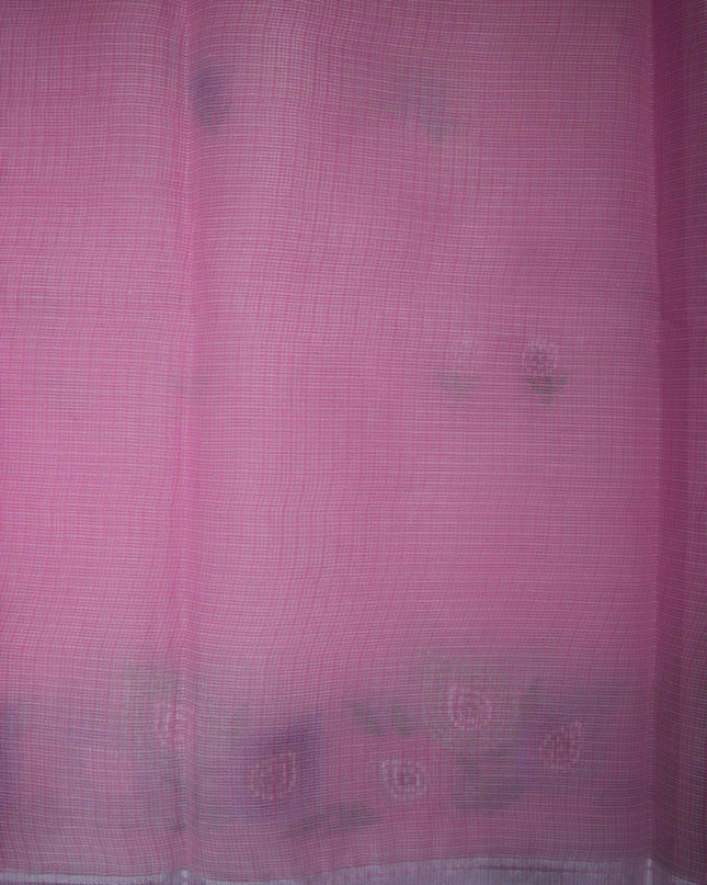 Bhavana Handlooms baby pink silk kota saree featuring delicate floral embroidery motifs and a woven border