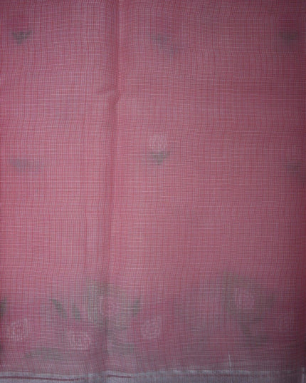 Bhavana Handlooms baby pink silk Kota saree featuring delicate floral embroidery motifs and a shimmering silver border.