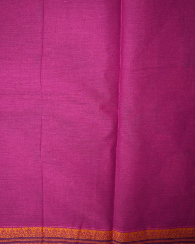 Bhavana Handlooms Coimbatore handloom saree in rani pink with traditional elephant motifs and mustard gold border