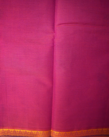 Bhavana Handlooms rani pink Coimbatore handloom saree with mustard gold woven border and traditional elephant motifs