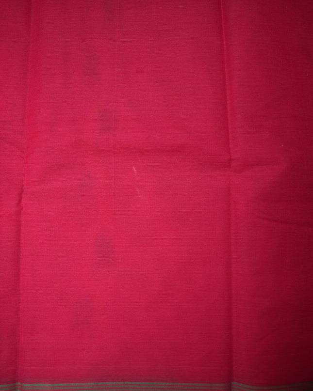 Bhavana Handlooms rani pink Coimbatore handloom saree featuring traditional bird motifs and a contrast green border.