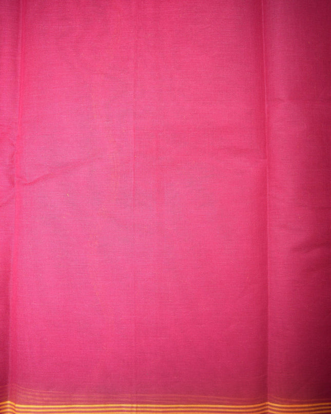 Bhavana Handlooms rani pink Coimbatore handloom saree featuring a mustard woven border and traditional bird motifs