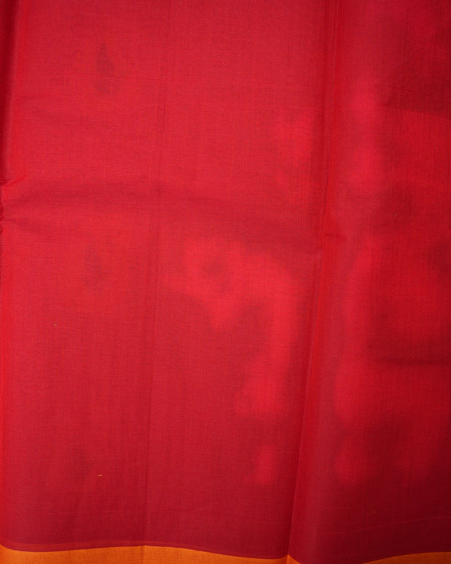Bhavana Handlooms tomato red Coimbatore handloom saree with a contrast peach orange woven border