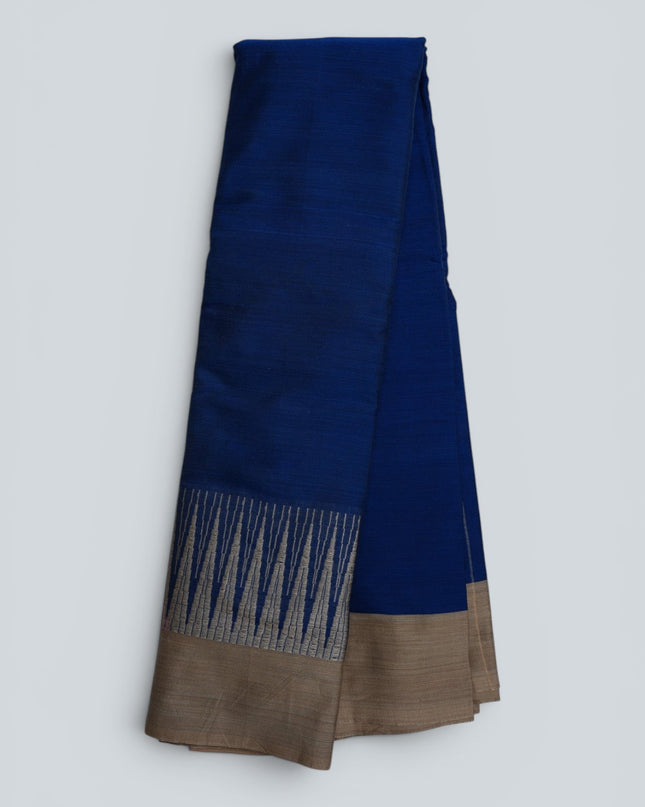 Bhavana Handlooms royal blue mercerized cotton saree with a rich gold border and geometric pattern