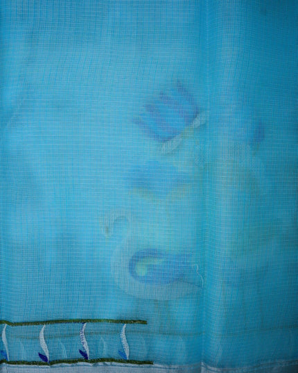 Bhavana Handlooms sky blue silk Kota saree featuring delicate swan and lotus embroidery and a detailed border