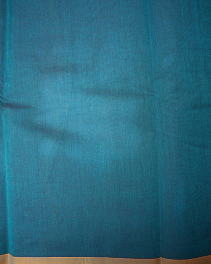 Bhavana Handlooms teal blue Coimbatore handloom saree featuring a traditional mustard woven border