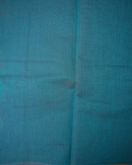 Bhavana Handlooms teal blue Coimbatore handloom saree featuring a mustard gold woven border and elephant motifs
