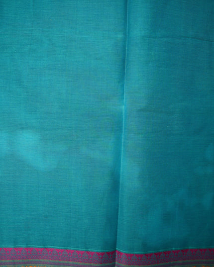 Bhavana Handlooms teal blue Coimbatore handloom saree with traditional elephant motifs and mustard gold woven border