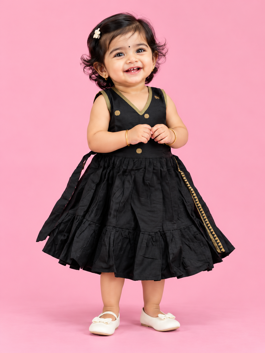 Black & Gold Polka Dot Frill Baby Frock for Girls – 1 to 3 Years – photo 1
