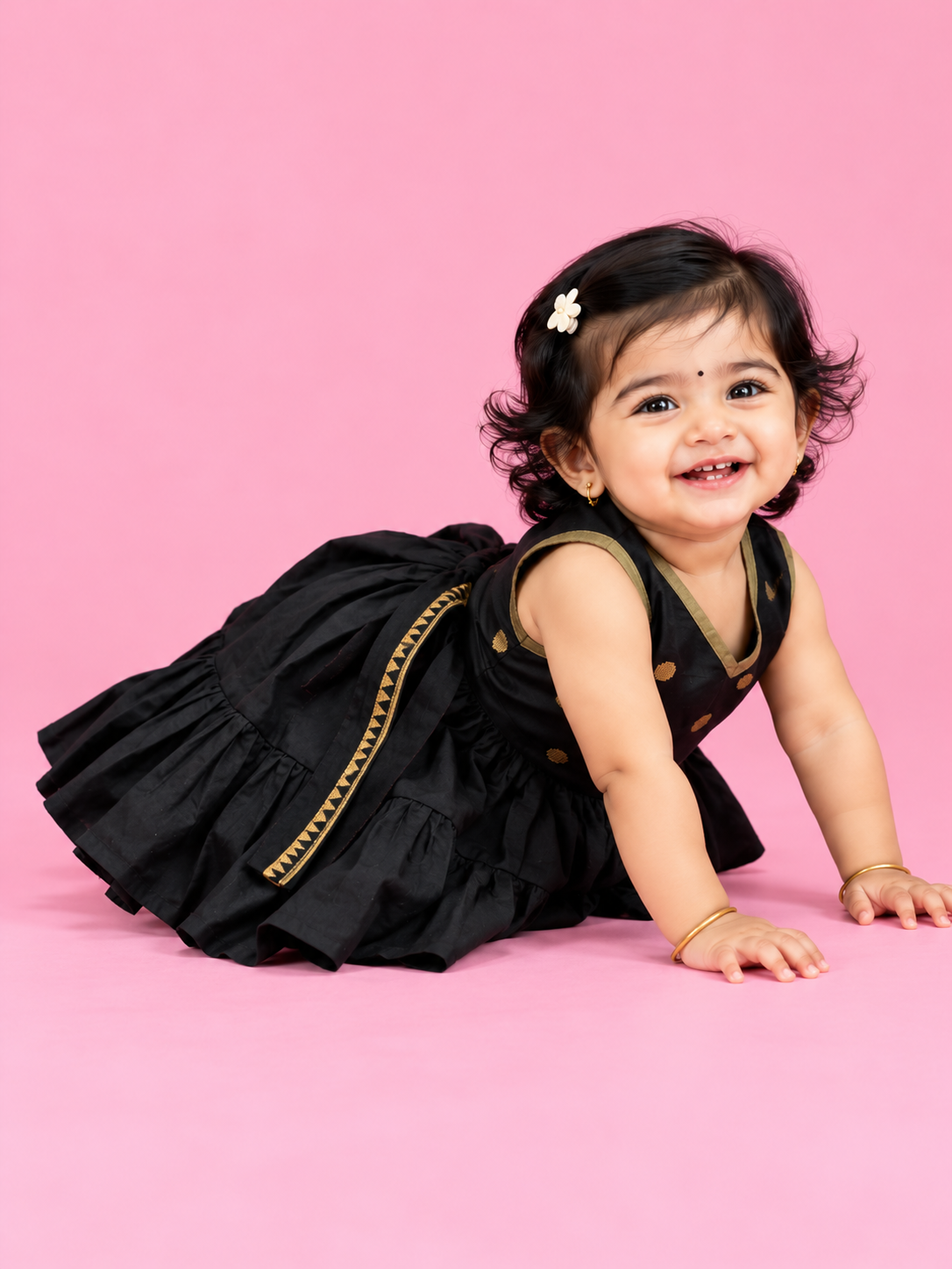 Black & Gold Polka Dot Frill Baby Frock for Girls – 1 to 3 Years – photo 2