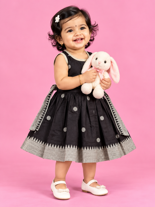 Black & Grey Polka Dot Baby Frock for Girls – 1 to 3 Years – photo 1