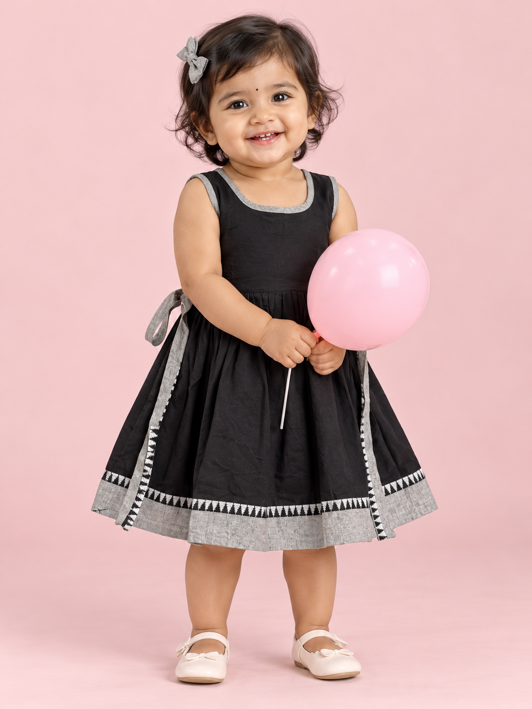 Black & Grey Temple Border Baby Frock for Girls – 1 to 3 Years – photo 1