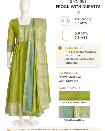 Traditional Kanchi 2PC Dress Material with Zari Border | Top & Dupatta Set Light Cream Gold